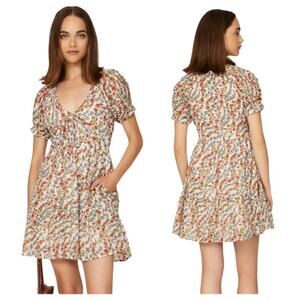 Banjanan Dress Artemis Floral Cotton Mini Short Sleeve White Red Green Blue S